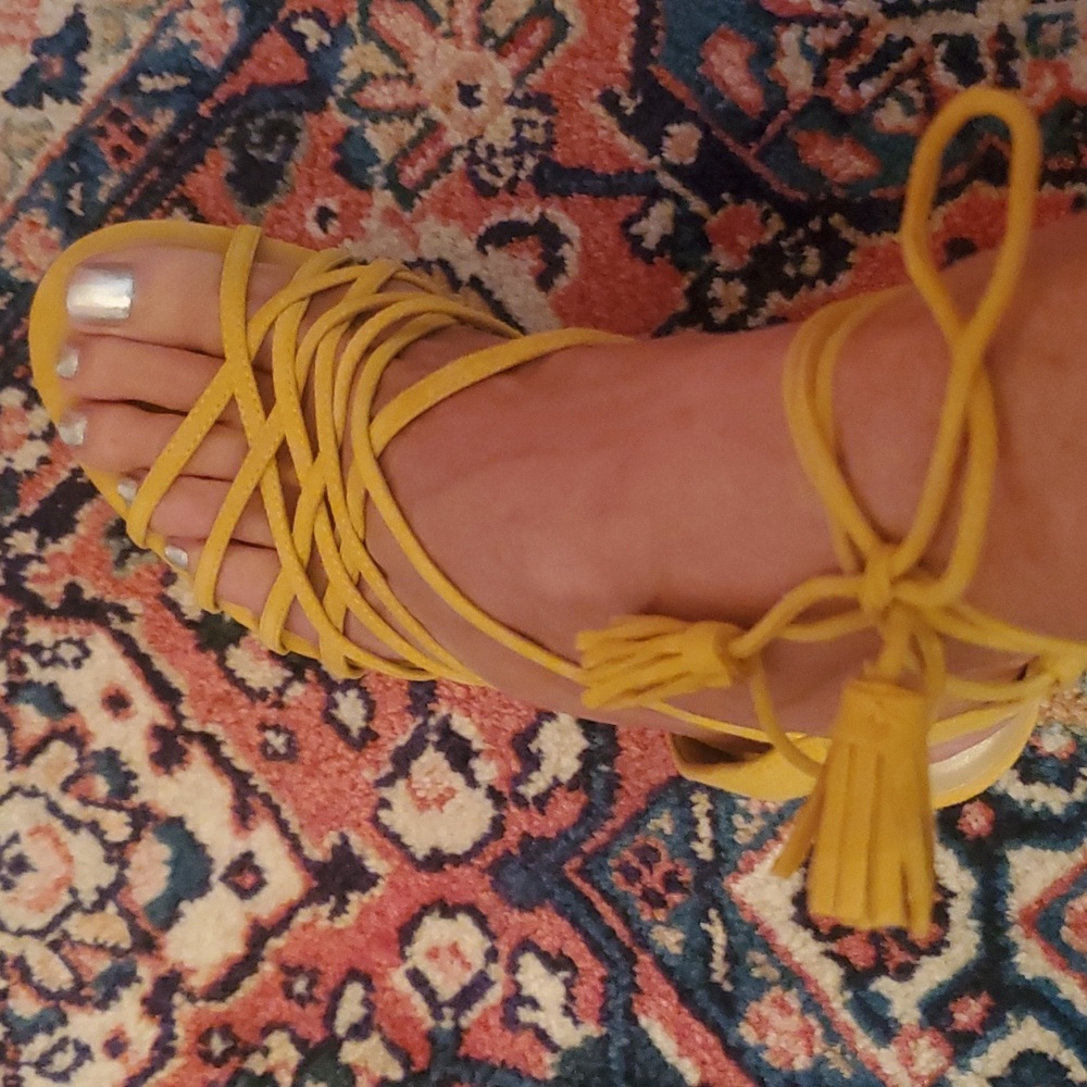 Yellow Suede Wrap Pumps